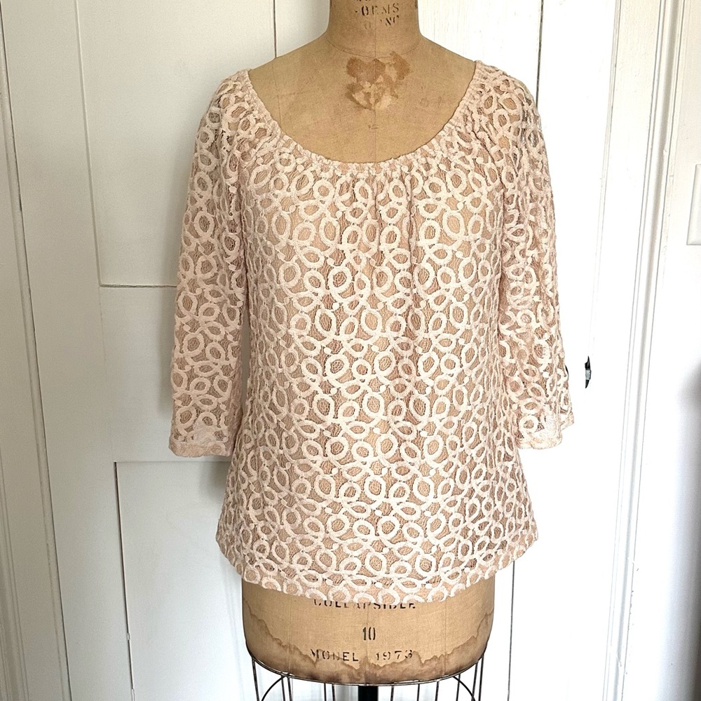 Cream Lace 3/4 Sleeve Relaxed Blouse